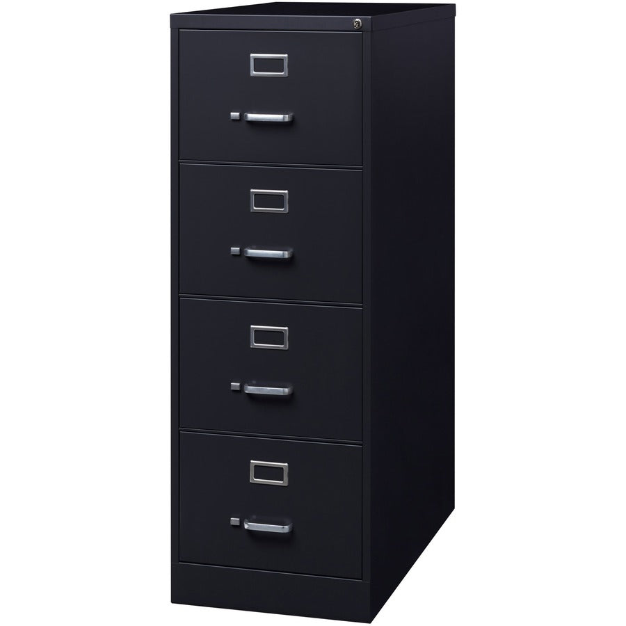 Lorell Fortress Series 26-1/2" Commercial-Grade Vertical File Cabinet - 18" Width x 26.5" Depth x 52" Height - 4 x Drawer(s) for File - Legal - Vertical - Lockable, Ball-bearing Suspension, Heavy Duty - Black - Steel - Recycled