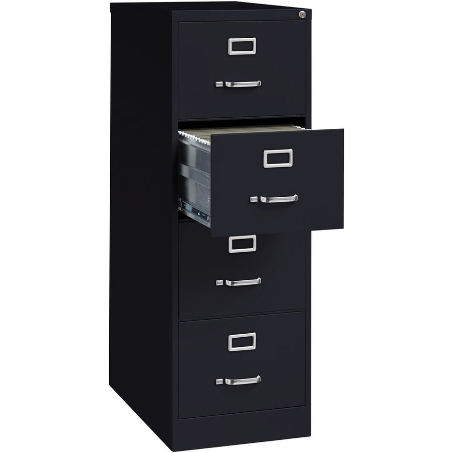 Lorell Fortress Series 26-1/2" Commercial-Grade Vertical File Cabinet - 18" Width x 26.5" Depth x 52" Height - 4 x Drawer(s) for File - Legal - Vertical - Lockable, Ball-bearing Suspension, Heavy Duty - Black - Steel - Recycled