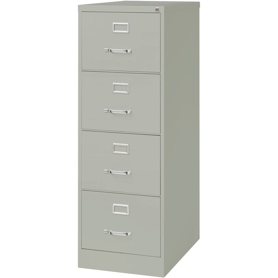 Lorell Fortress Series 26-1/2" Commercial-Grade Vertical File Cabinet - 18" Width x 26.5" Depth x 52" Height - 4 x Drawer(s) for File - Legal - Vertical - Lockable, Ball-bearing Suspension, Heavy Duty - Light Gray - Steel - Recycled