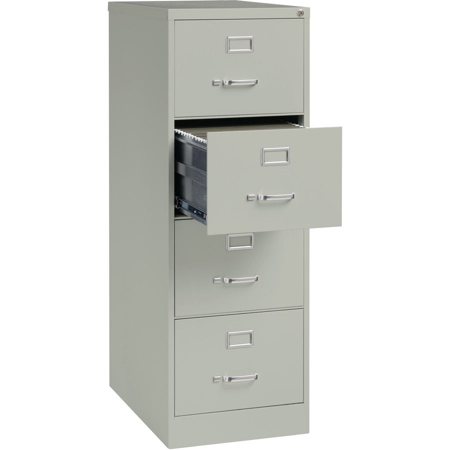Lorell Fortress Series 26-1/2" Commercial-Grade Vertical File Cabinet - 18" Width x 26.5" Depth x 52" Height - 4 x Drawer(s) for File - Legal - Vertical - Lockable, Ball-bearing Suspension, Heavy Duty - Light Gray - Steel - Recycled