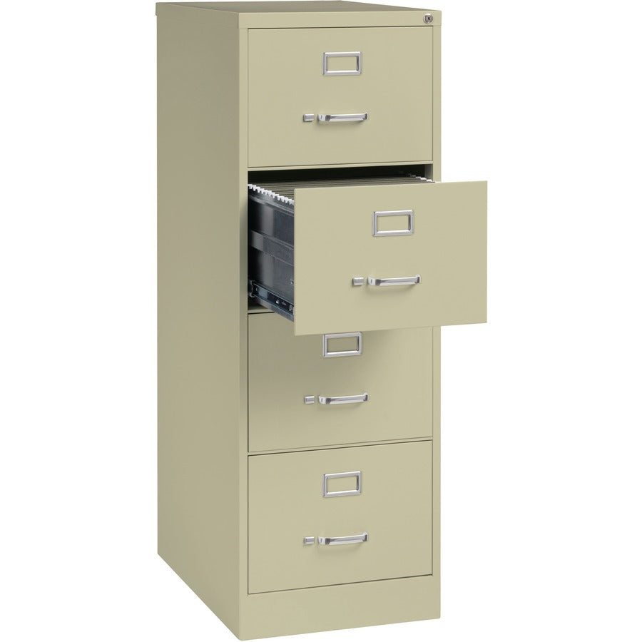 Lorell Fortress Series 26-1/2" Commercial-Grade Vertical File Cabinet - 18" Width x 26.5" Depth x 52" Height - 4 x Drawer(s) for File - Legal - Vertical - Lockable, Ball-bearing Suspension, Heavy Duty - Putty - Steel - Recycled