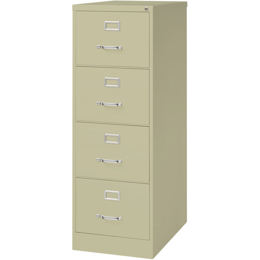 Lorell Fortress Series 26-1/2" Commercial-Grade Vertical File Cabinet - 18" Width x 26.5" Depth x 52" Height - 4 x Drawer(s) for File - Legal - Vertical - Lockable, Ball-bearing Suspension, Heavy Duty - Putty - Steel - Recycled