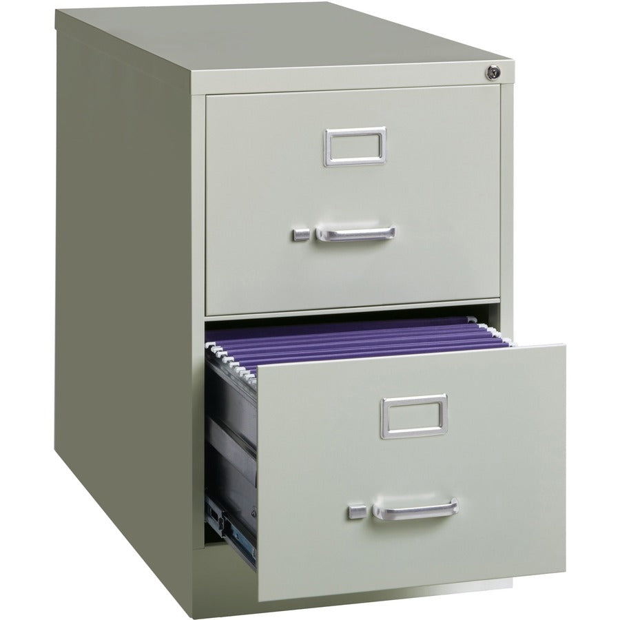 Lorell Fortress Series 26-1/2" Commercial-Grade Vertical File Cabinet - 18" Width x 26.5" Depth x 28.4" Height - 2 x Drawer(s) for File - Legal - Vertical - Lockable, Ball-bearing Suspension, Heavy Duty - Light Gray - Steel - Recycled