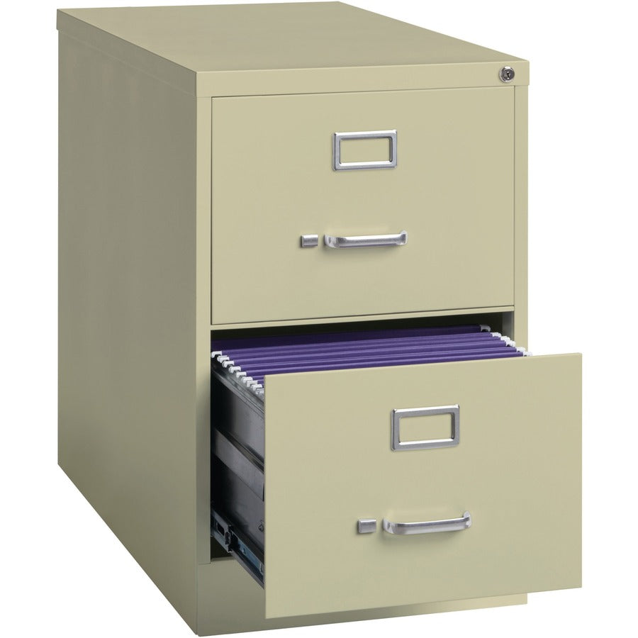 Lorell Fortress Series 26-1/2" Commercial-Grade Vertical File Cabinet - 18" Width x 26.5" Depth x 28.4" Height - 2 x Drawer(s) for File - Legal - Vertical - Lockable, Ball-bearing Suspension, Heavy Duty - Putty - Steel - Recycled