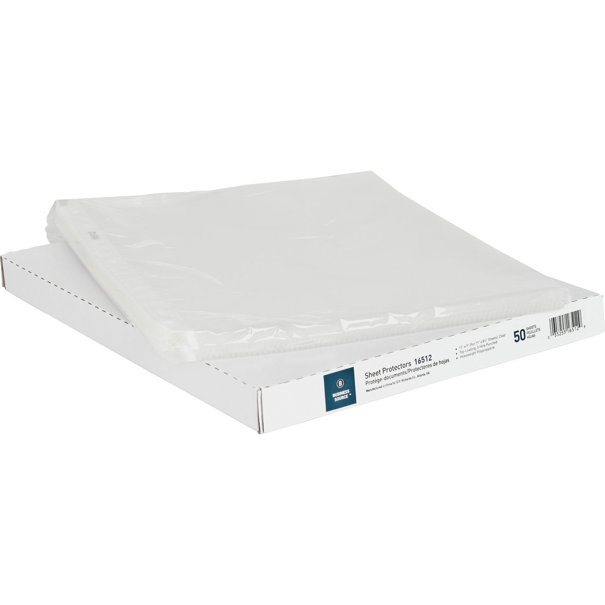 Business Source Sheet Protectors - 3.3 mil Thickness - For Letter 8 1/2" x 11" Sheet - 3 x Holes - Ring Binder - Top Loading - Rectangular - Clear - Polypropylene - 50 / Box