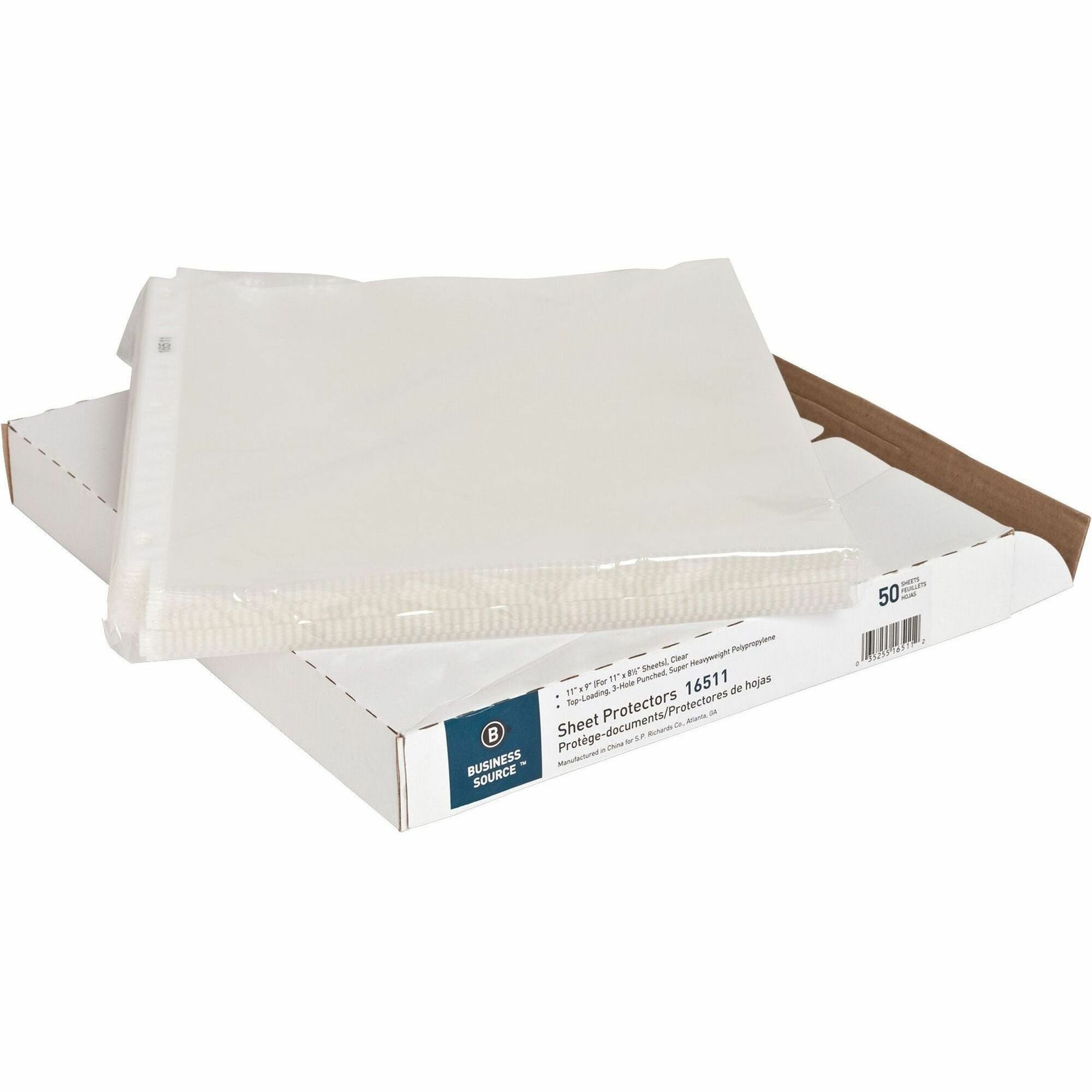 Business Source Sheet Protectors - 5 mil Thickness - For Letter 8 1/2" x 11" Sheet - 3 x Holes - Ring Binder - Top Loading - Rectangular - Clear - Polypropylene - 1 Box