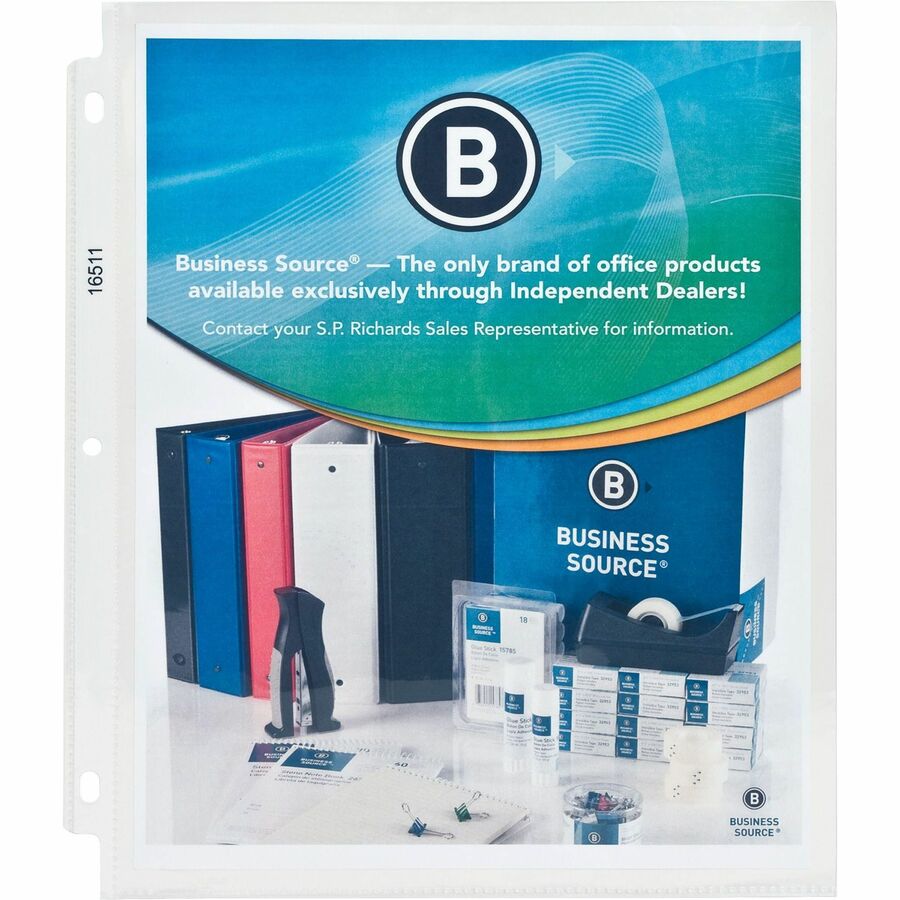 Business Source Sheet Protectors - 5 mil Thickness - For Letter 8 1/2" x 11" Sheet - 3 x Holes - Ring Binder - Top Loading - Rectangular - Clear - Polypropylene - 1 Box