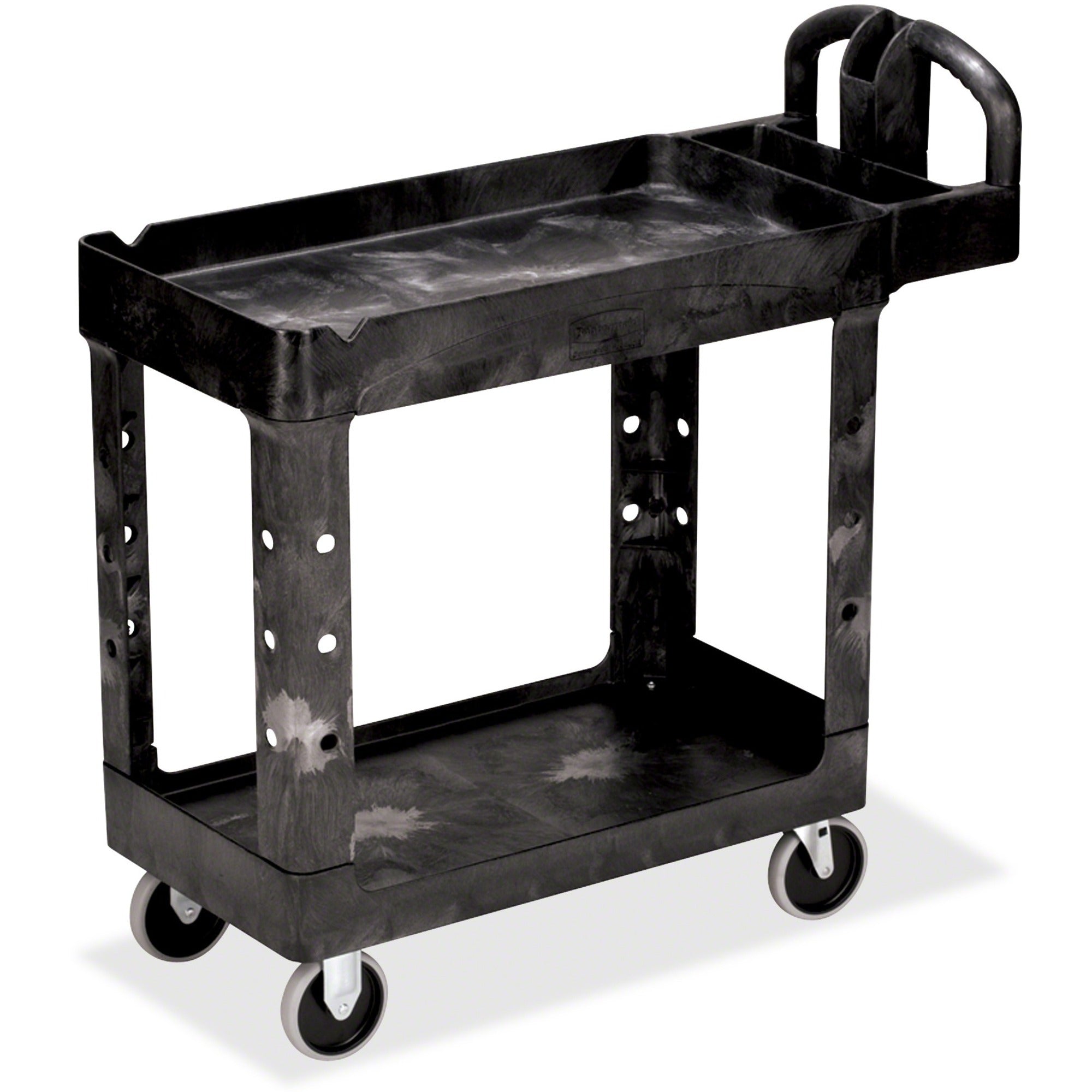 2 Shelf - 500 lb Load Capacity - 4 Casters - 5" Caster Size - Resin - 39" Length x 17.90" Width x 33.20" Height - Black - 1 Each