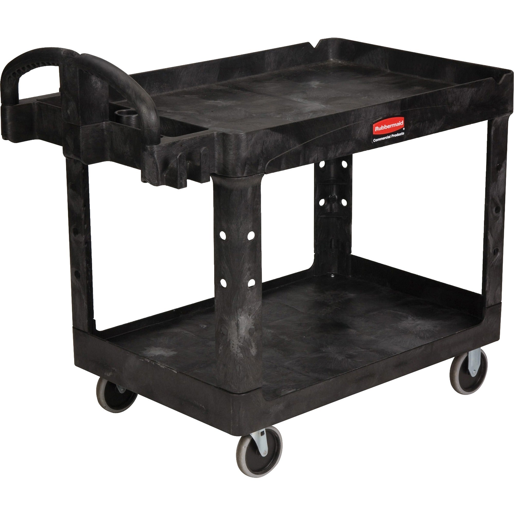 2 Shelf - 500 lb Load Capacity - 4 Casters - 5" Caster Size - Resin, Polypropylene - 45.25" Length x 25.87" Width x 33.25" Height - Black - 1 Each