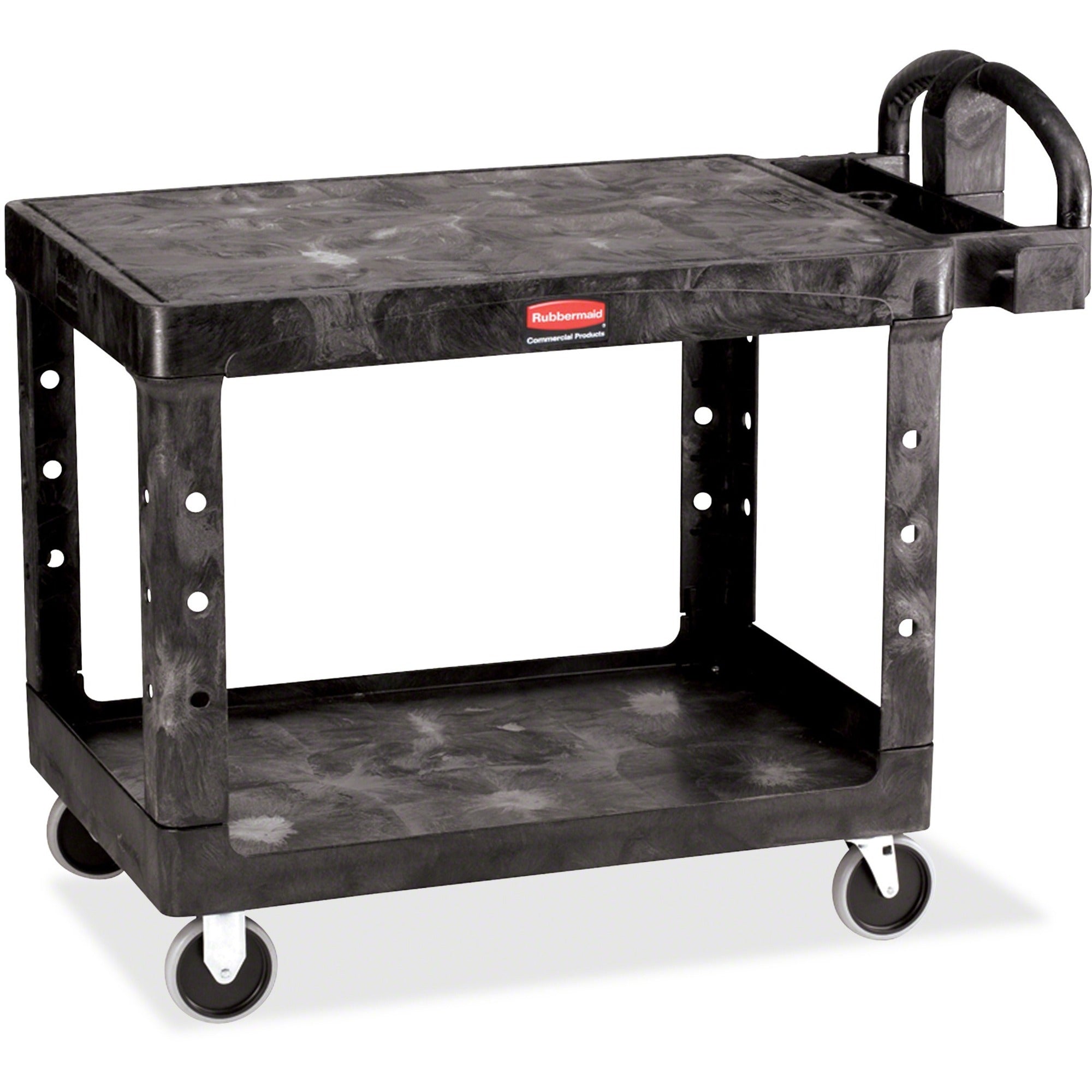 2 Shelf - Push Handle Handle - 500 lb Load Capacity - 4 Casters - 5" Caster Size - Foam, Resin, Polypropylene - 43.90" Length x 25.90" Width x 44" Depth x 33.30" Height - Black - 1 Each