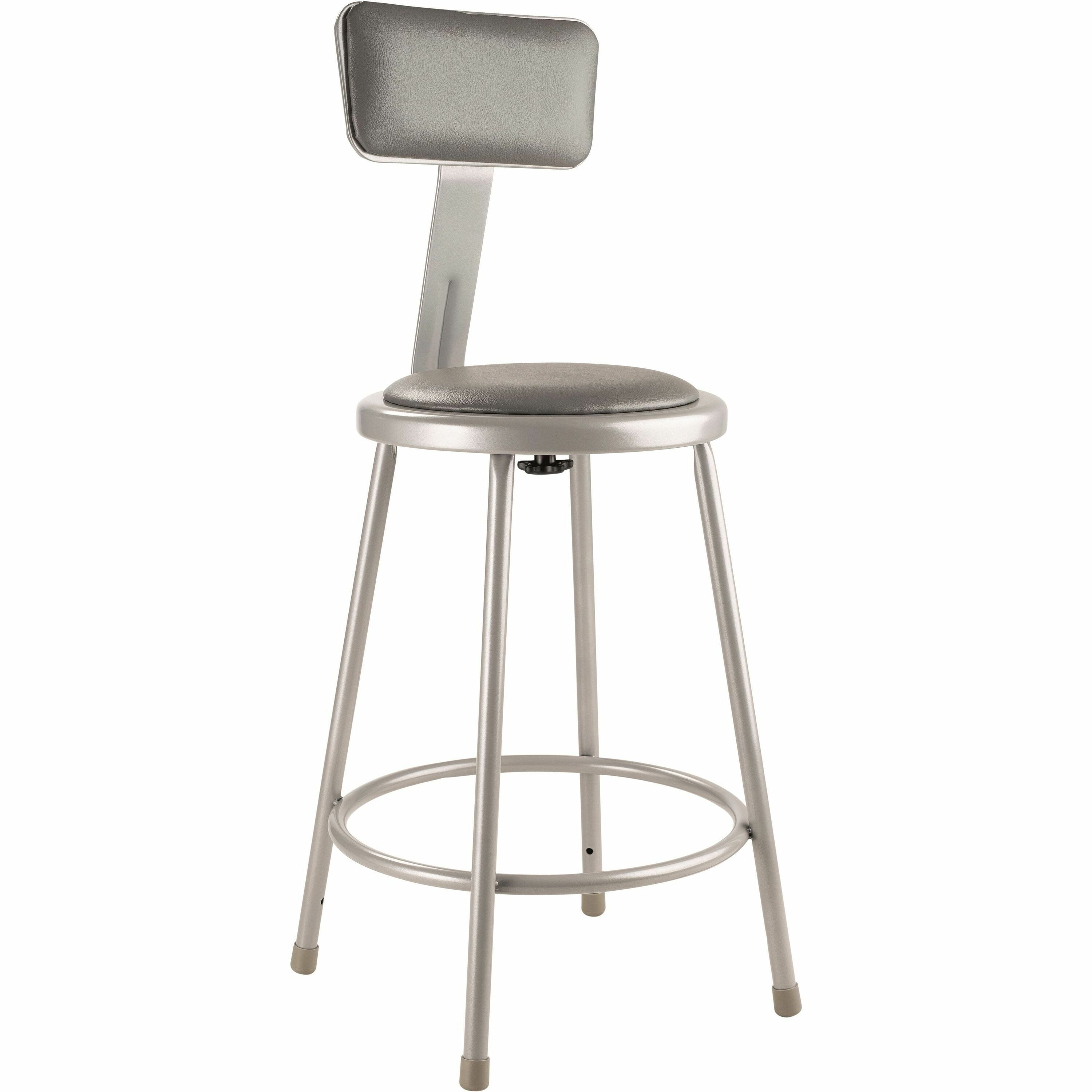 NPS® 24" Heavy Duty Vinyl Padded Steel Stool with Backrest, Surface Color: Grey, Frame Color: Grey