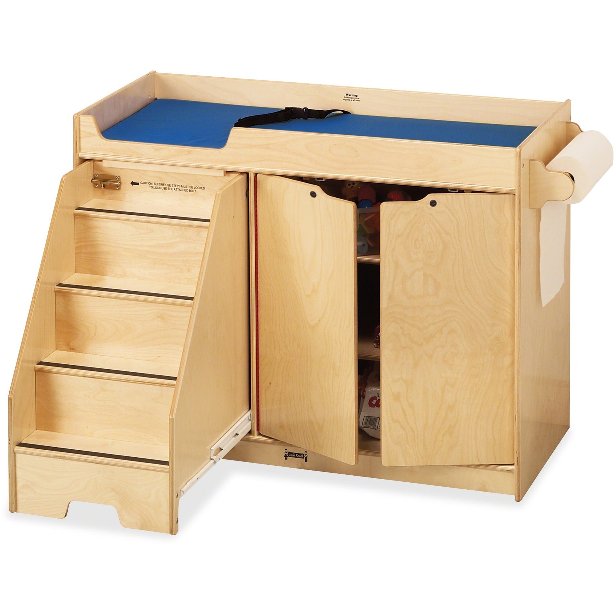 Jonti-Craft Pull-out Stairs Changing Table, 3 Shelves, 39"H x 48"W x 22.5"D, Acrylic/Baltic, 1 Each