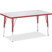Jonti-Craft Berries Elementary Height Gray Top Rectangular Table, Rectangle, 36" x 24" x 1.13", Height Adjustable 15"-24", Four Legs, Red Edge, Powder Coated, 1 Each