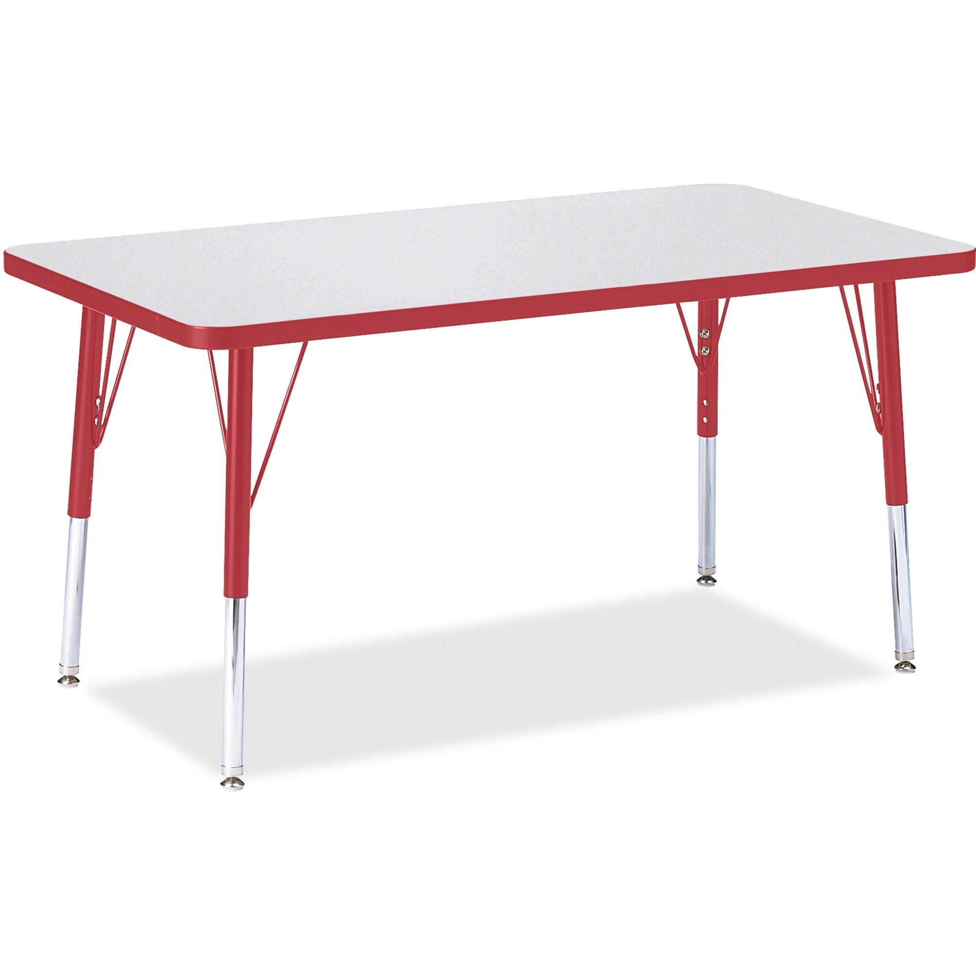 Jonti-Craft Berries Elementary Height Gray Top Rectangular Table, Rectangle, 36" x 24" x 1.13", Height Adjustable 15"-24", Four Legs, Red Edge, Powder Coated, 1 Each