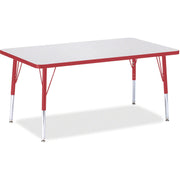 Jonti-Craft Berries Elementary Height Gray Top Rectangular Table, Adjustable 15"-24" Height, 48" x 30" Laminated Surface, Red Edge, Four Legs, 1 Each