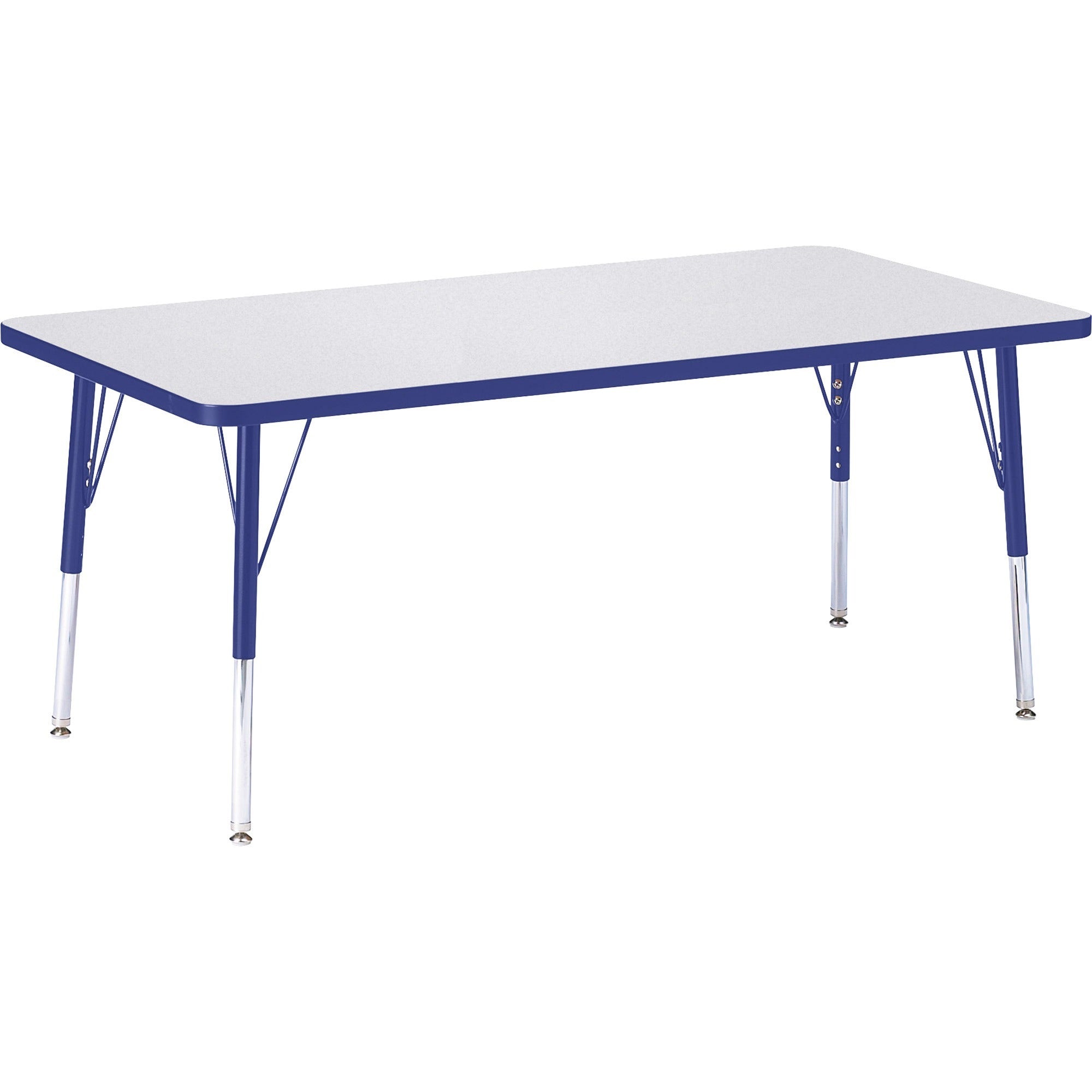 Jonti-Craft Berries Rectangle Table, Gray, Blue Edge, 60" x 30", Laminated Top, Height Adjustable 15"-24", Four Powder-Coated Legs, 1 Each