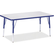 Jonti-Craft Berries Elementary Height Gray Top Rectangular Table, 48" x 30", Adjustable Height 15"-24", Four Legs, Laminated Gray Top, Blue Edge, 1 Each
