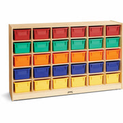 Jonti-Craft Rainbow Accents Mobile Storage Unit, 30 Cubbie-Trays, 30 Compartments, 35.5"H x 57.5"W x 15"D, Baltic, Rubber/Acrylic, 1 Each