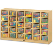 Jonti-Craft Rainbow Accents Mobile Storage Unit, 30 Cubbie-Trays, 30 Compartments, 35.5"H x 57.5"W x 15"D, Baltic, Rubber/Acrylic, 1 Each