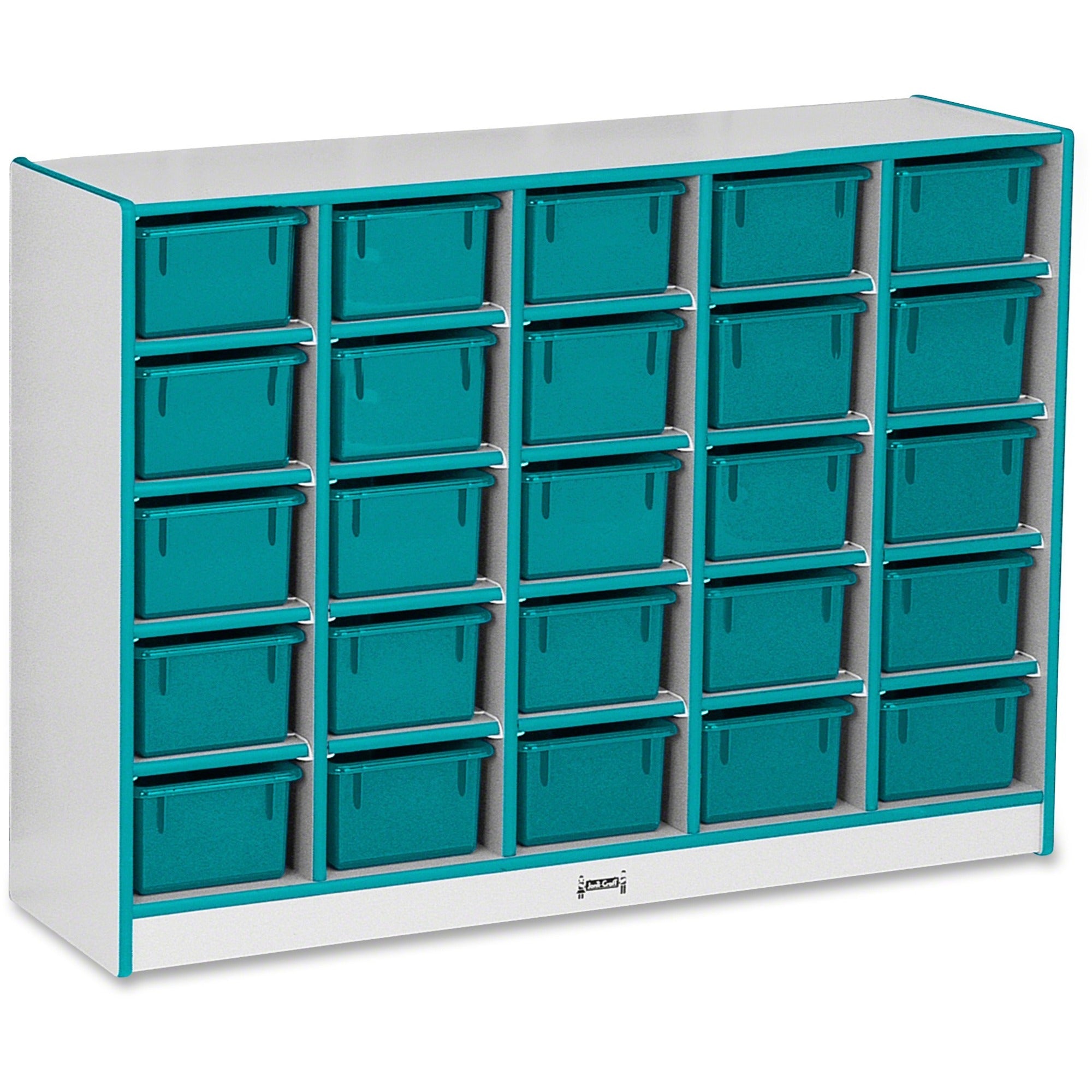 Jonti-Craft Rainbow Accents Cubbie-trays Storage Unit - 25 Compartment(s) - 35.50" Height x 48" Width x 15" Depth - Laminated - Teal - Rubber - 1 Each