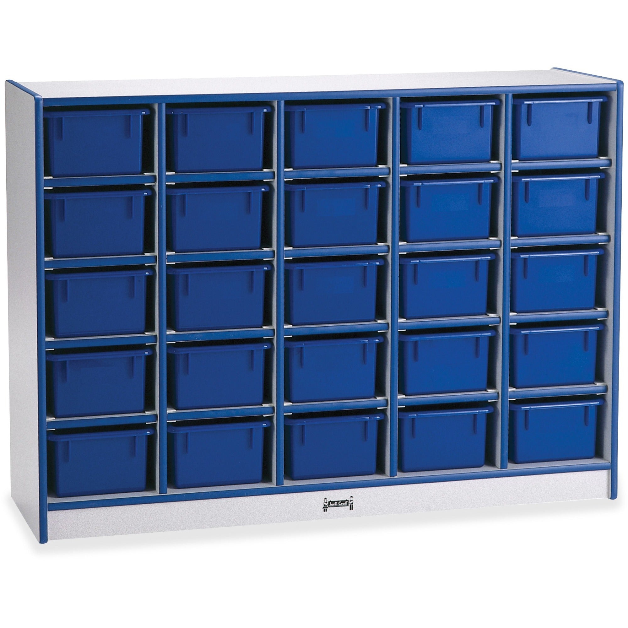 Jonti-Craft Rainbow Accents Cubbie-trays Storage Unit - 25 Compartment(s) - 35.50" Height x 48" Width x 15" Depth - Laminated - Light Wood - Blue - Rubber, Wood - 1 Each