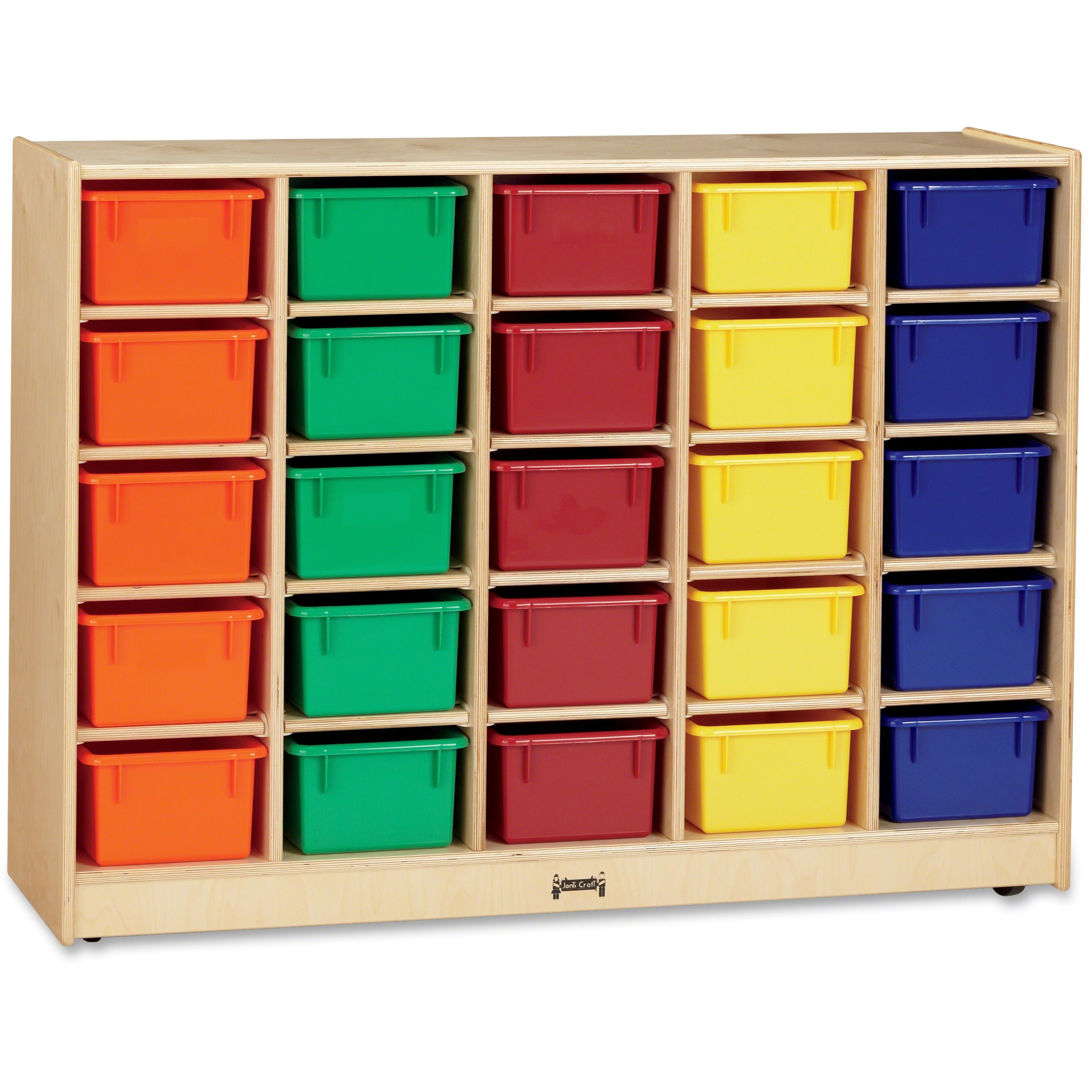 Jonti-Craft Rainbow Accents Mobile Storage Unit with 25 Cubbie-Trays, Baltic, Acrylic/Rubber, 35.5"H x 48"W x 15"D, 1 Each
