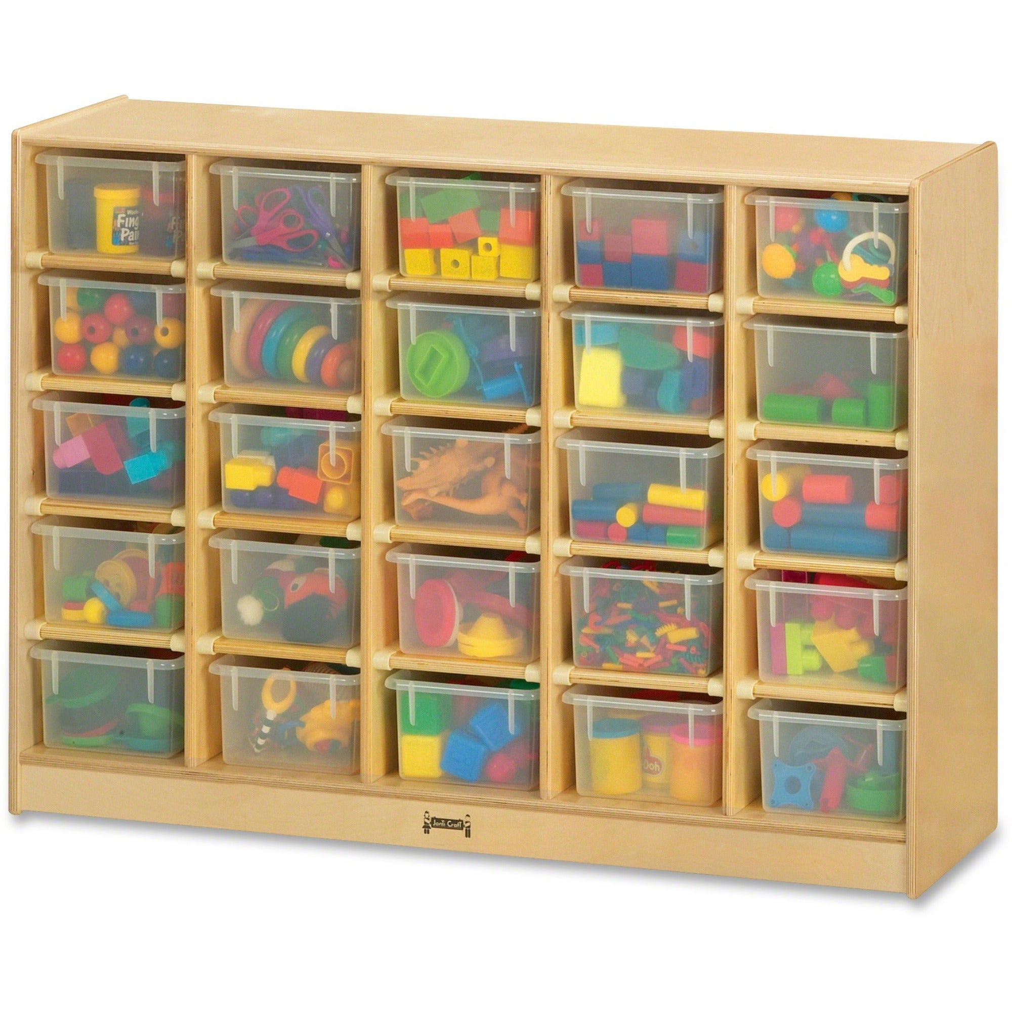 Jonti-Craft Rainbow Accents Mobile Storage Unit with 25 Cubbie-Trays, Baltic, Acrylic/Rubber, 35.5"H x 48"W x 15"D, 1 Each