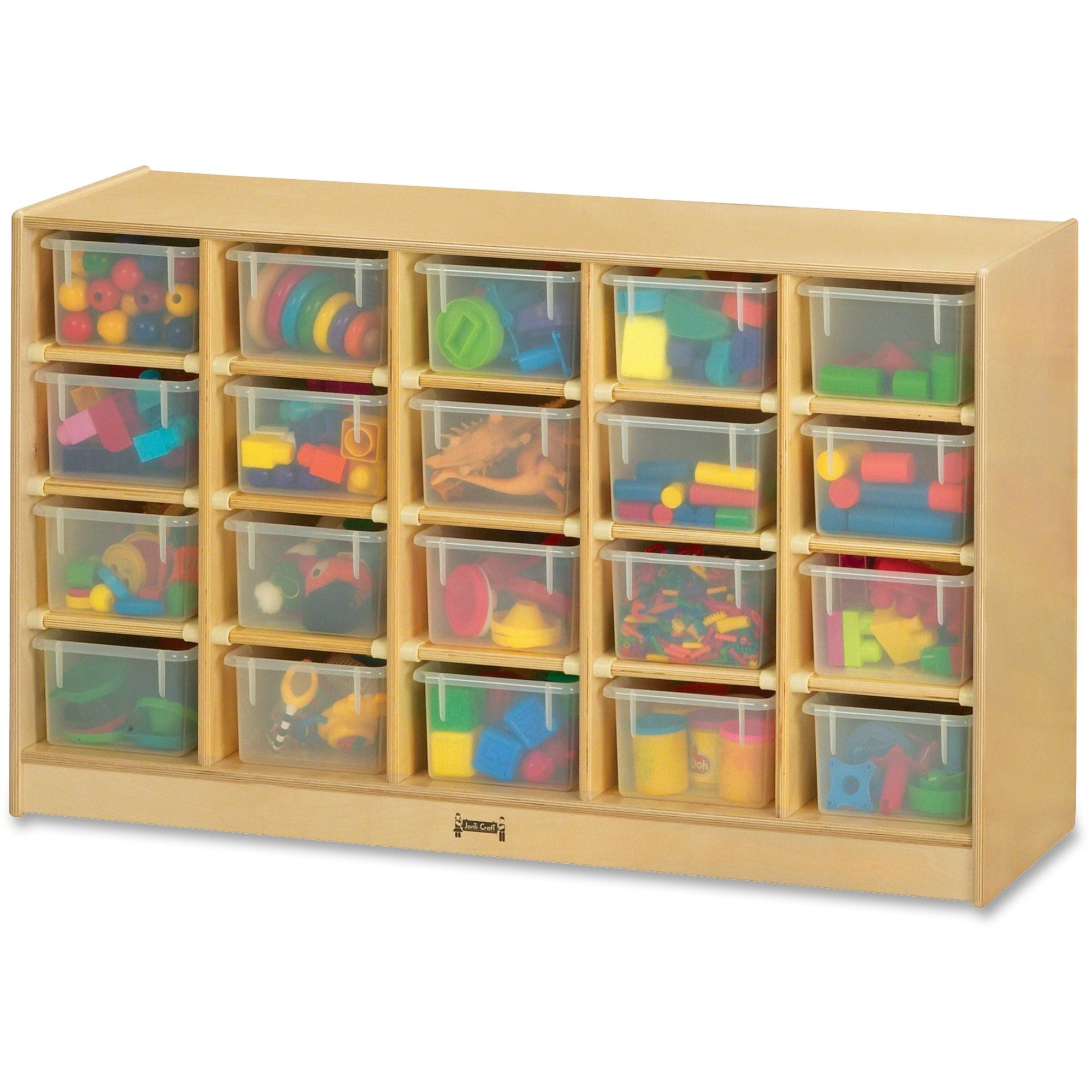 Jonti-Craft Rainbow Accents 20 Cubbie-Tray Mobile Storage Unit, Baltic, Acrylic/Rubber, 29.5"H x 48"W x 15"D, 1 Each