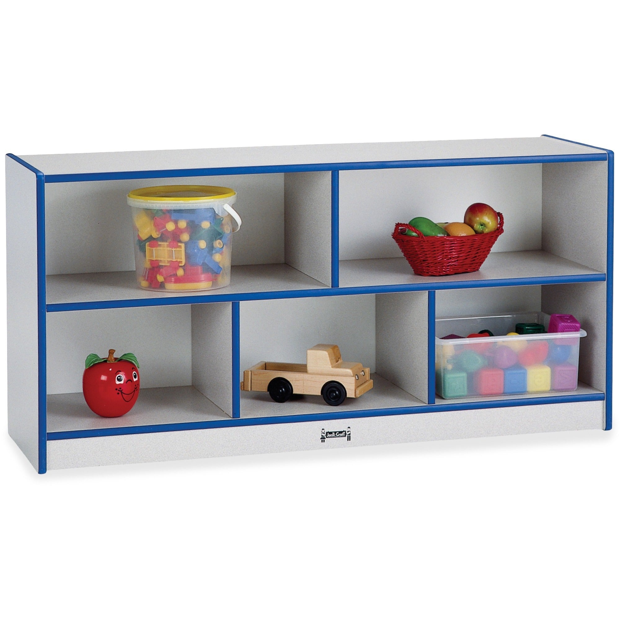 Jonti-Craft Rainbow Accents Low Open Single Storage Shelf - 29.50" Height x 48" Width x 15" Depth - Laminated, Durable - Blue - Rubber - 1 Each