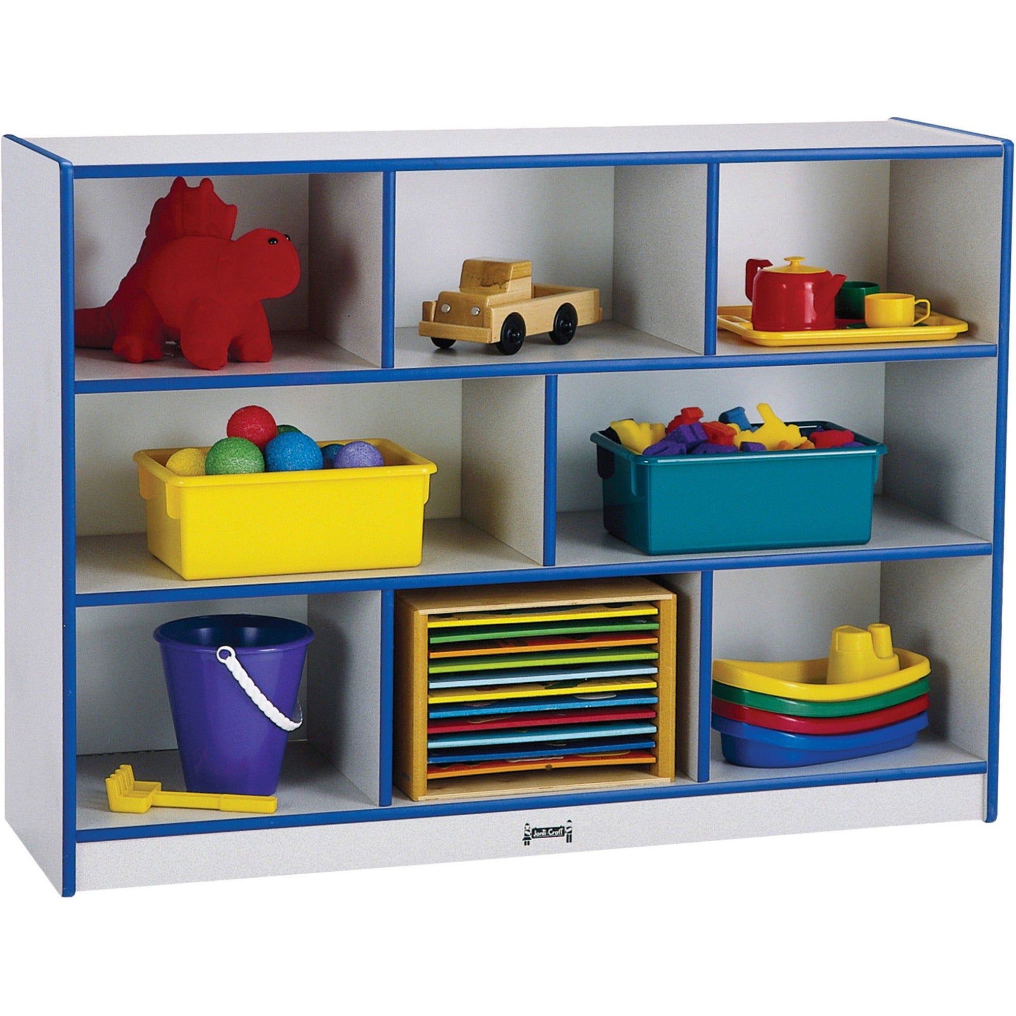 Jonti-Craft Rainbow Accents Super-size Mobile Storage - 35.50" Height x 48" Width x 15" Depth - Durable, Laminated - Blue - Hard Rubber - 1 Each