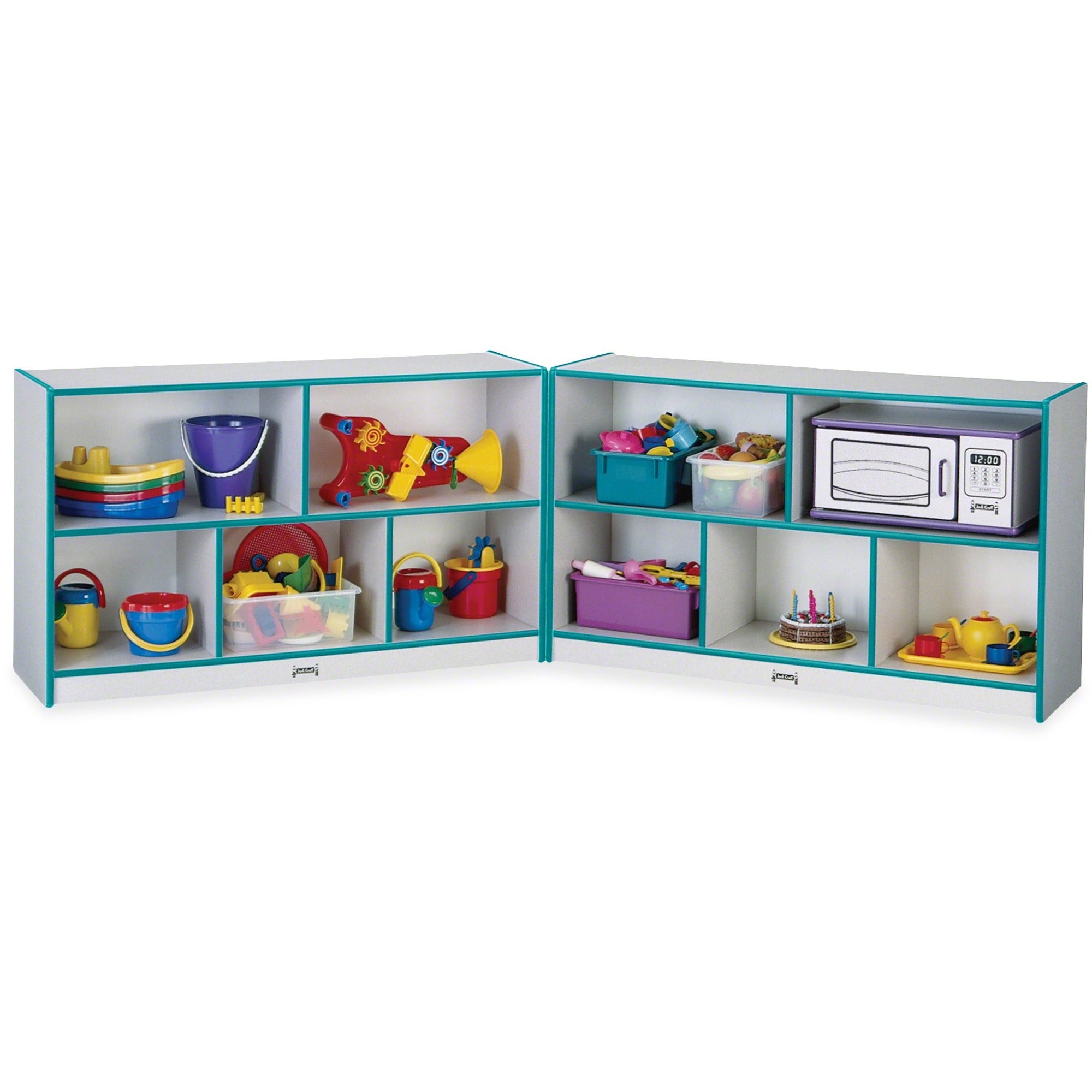 Jonti-Craft Rainbow Accents Fold-n-Lock Storage Shelf - 29.50" Height x 96" Width x 15" Depth - Lockable, Foldable - Teal - Hard Rubber - 1 Each