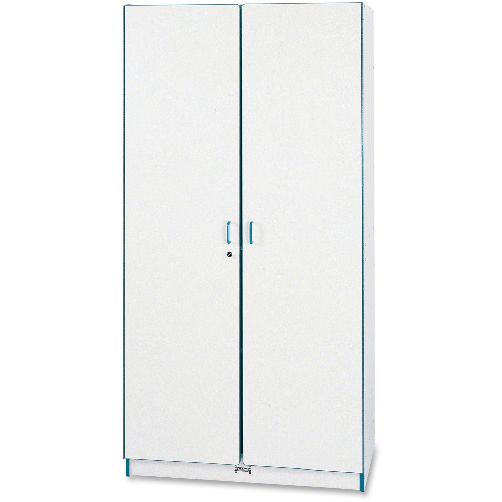 Jonti-Craft Rainbow Accents Classroom Closet Deluxe - 36" Width x 24" Depth x 72" Height - 3 x Shelf(ves) - Hinged Door(s) - Locking Door, Key Lock, Adjustable Shelf, Hinged Door, Kick Plate, Chip Resistant, Rounded Edge - Black - Gray Laminate