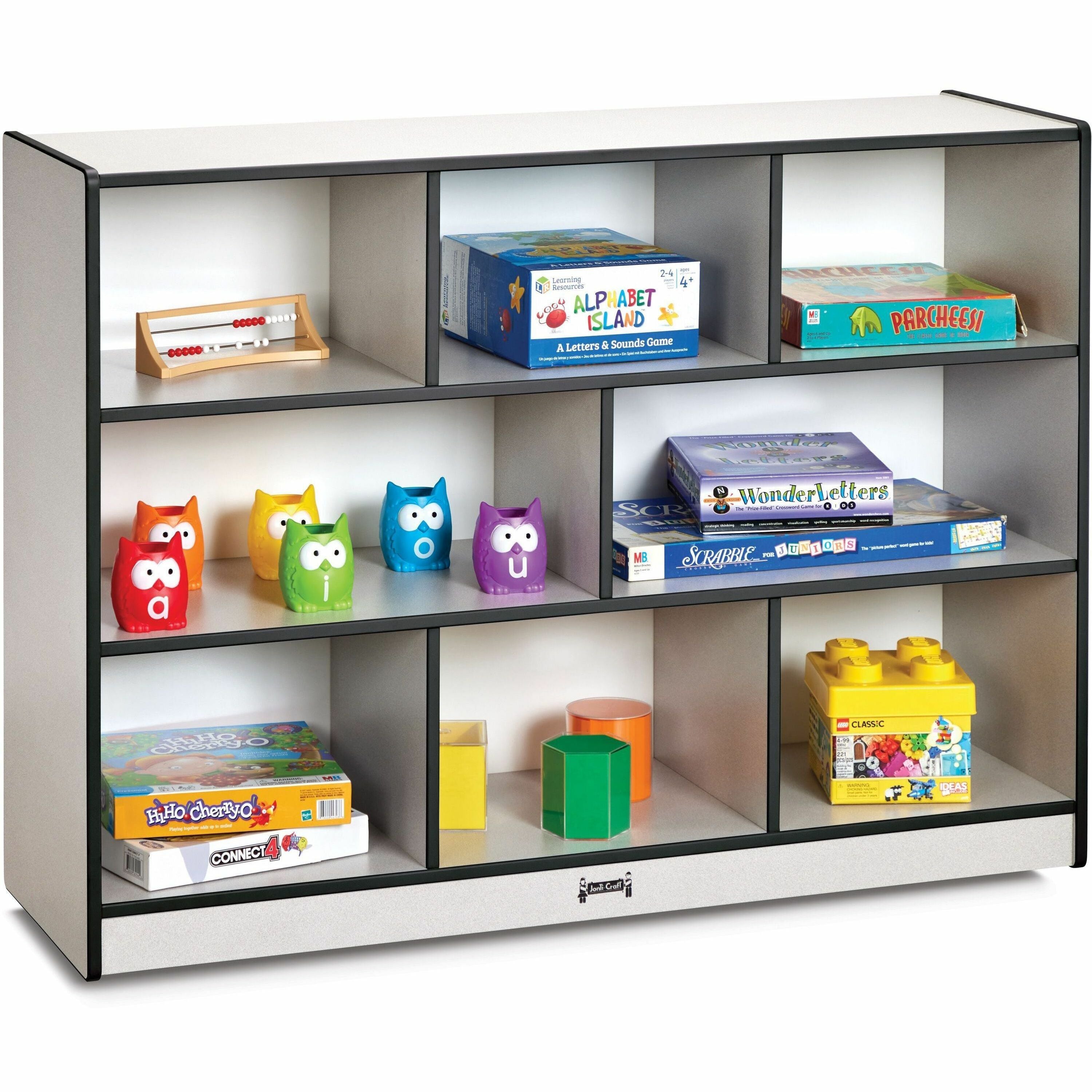 Jonti-Craft Rainbow Accents Super-size Mobile Storage - 35.50" Height x 48" Width x 15" Depth - Durable, Laminated - Black - Hard Rubber - 1 Each