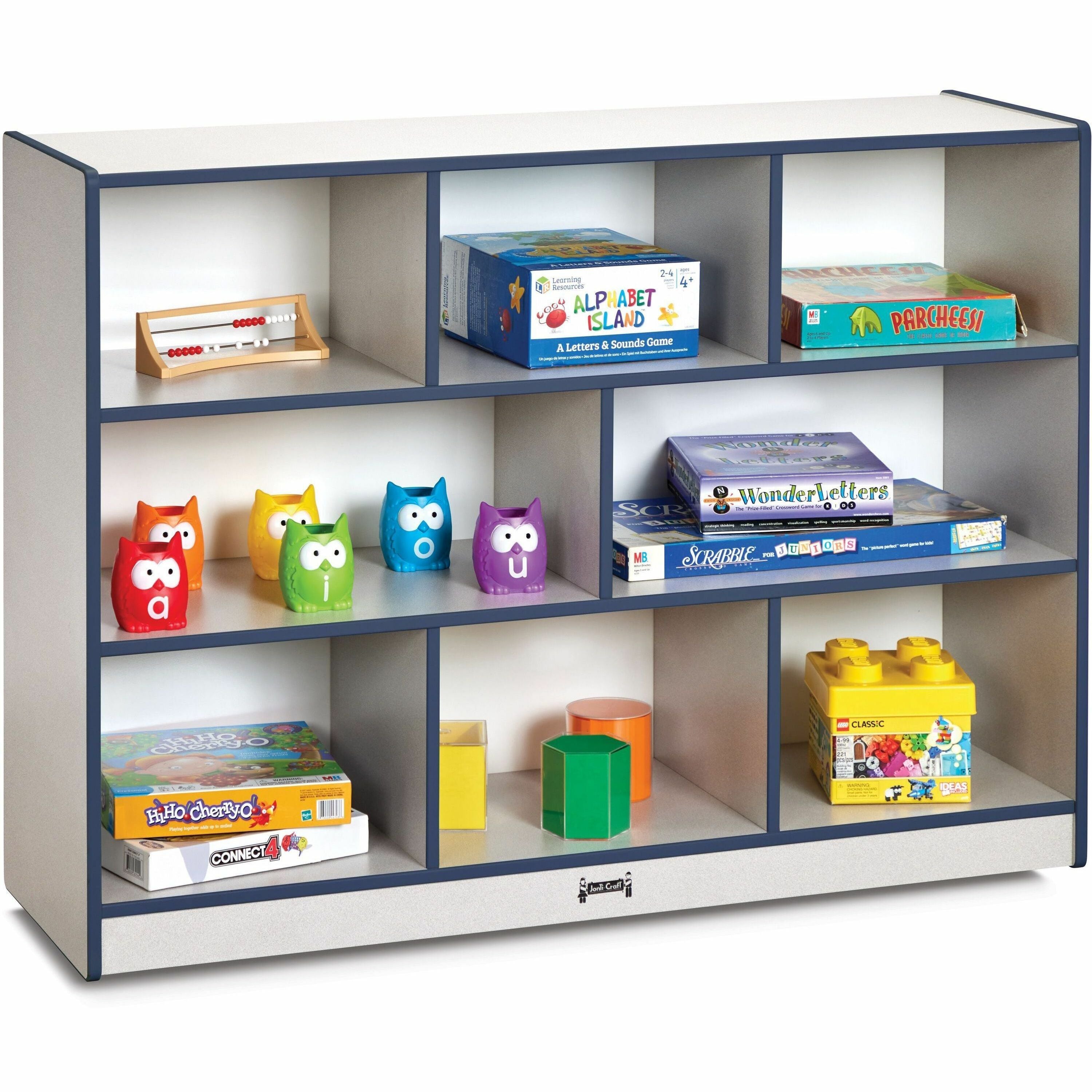 Jonti-Craft Rainbow Accents Super-size Mobile Storage - 35.50" Height x 48" Width x 15" Depth - Durable, Laminated - Navy - Hard Rubber - 1 Each