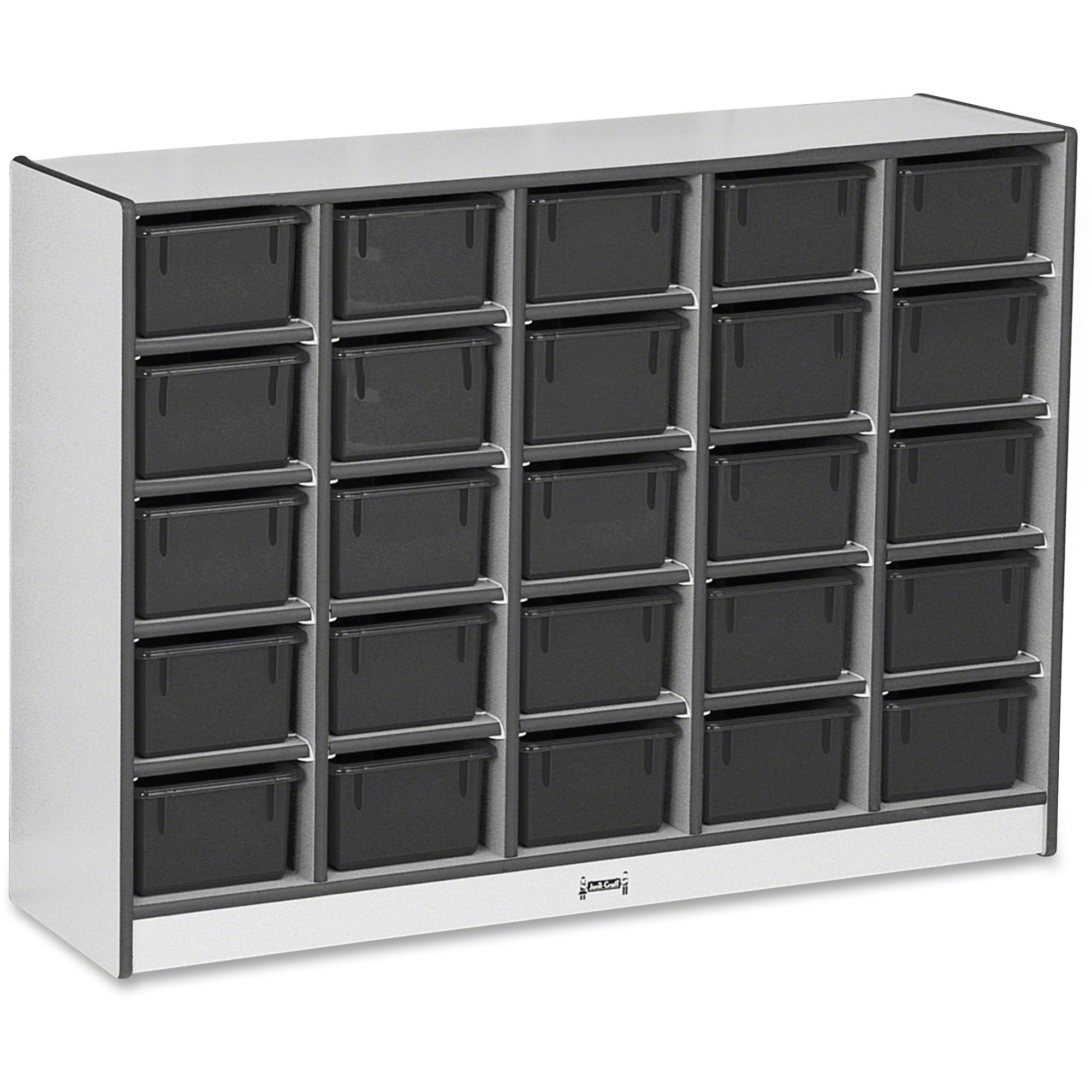 Jonti-Craft Rainbow Accents Cubbie-trays Storage Unit - 25 Compartment(s) - 35.50" Height x 48" Width x 15" Depth - Laminated, Durable - Black - Rubber - 1 Each