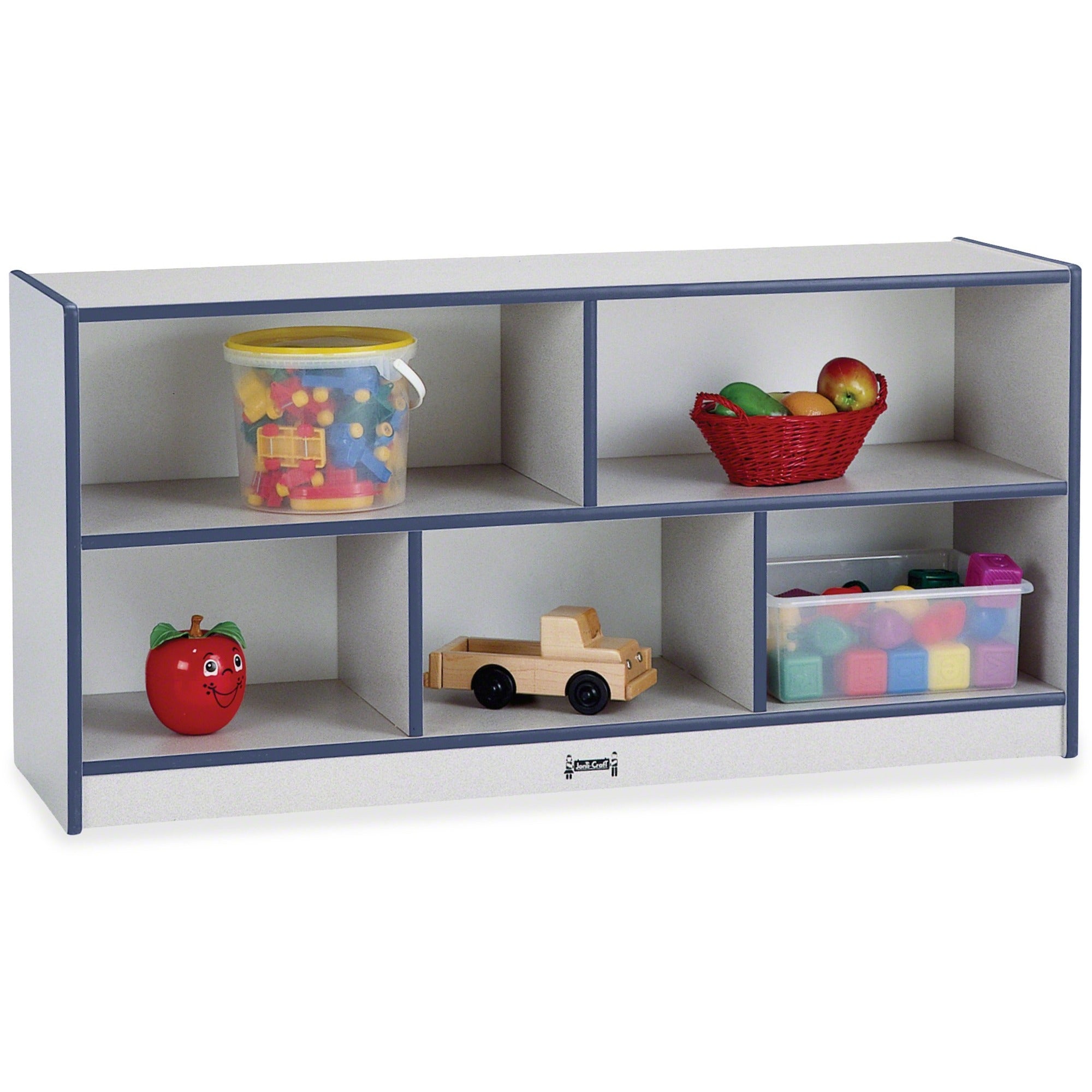 Jonti-Craft Rainbow Accents Low Open Single Storage Shelf - 29.50" Height x 48" Width x 15" Depth - Durable, Laminated - Navy - Rubber - 1 Each