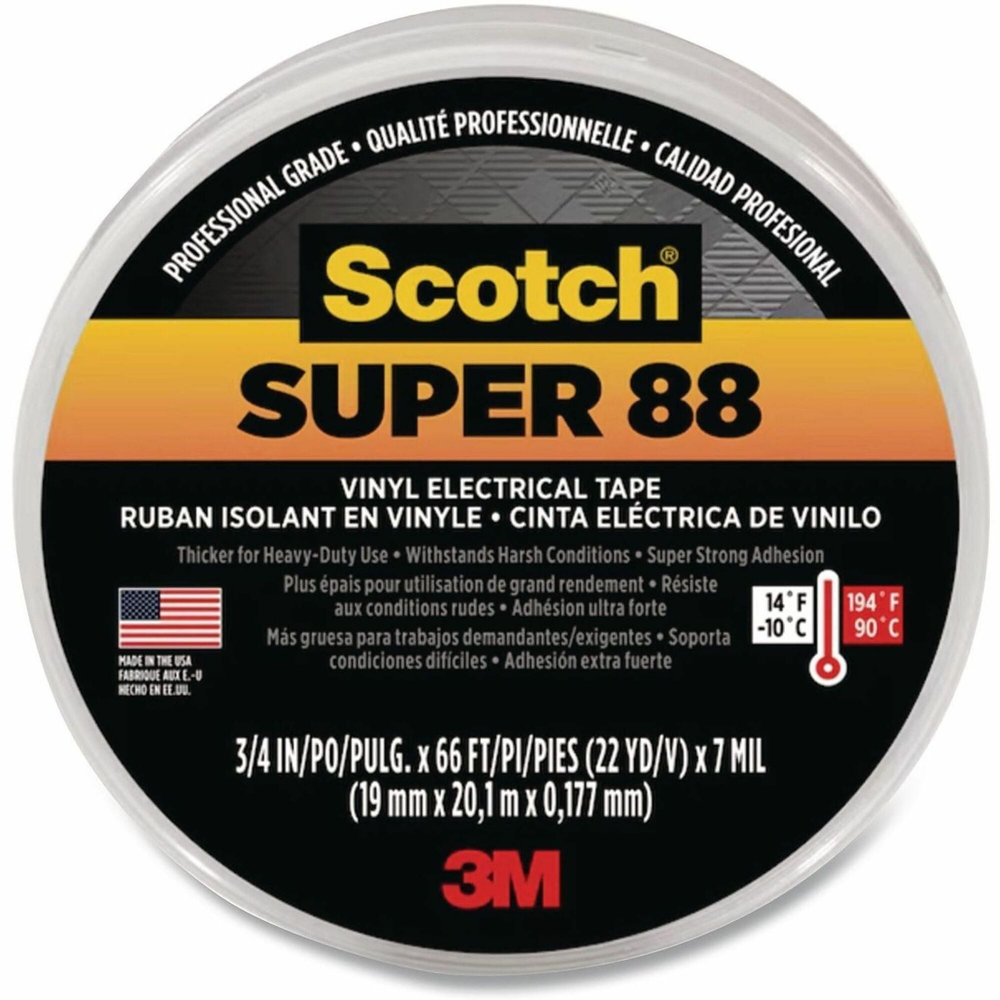 22 yd Length x 0.75" Width - Black - Vinyl - Polyvinyl Chloride (PVC) Backing - Rubber Adhesive - For Insulating Wire, Rubber, Synthetic Material - 1 Roll