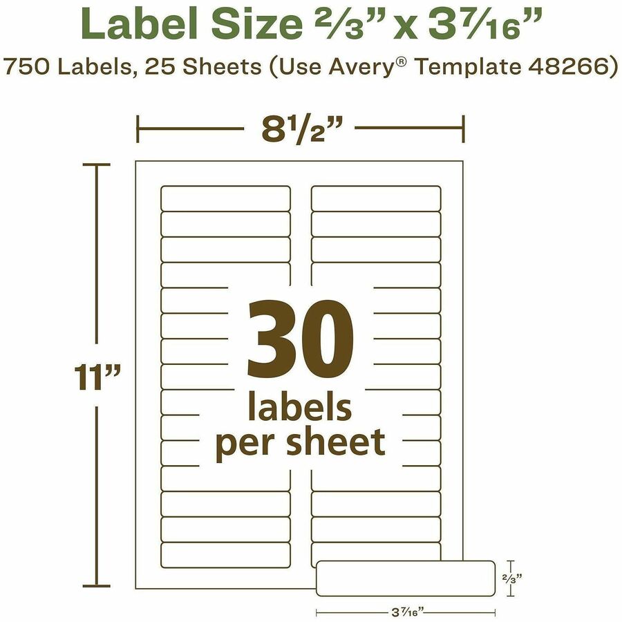 Avery EcoFriendly File Folder Labels, Matte White, 21/32" x 3 7/16", Permanent Adhesive, 30 Labels/Sheet, 30 Sheets, 750 Labels/Pack