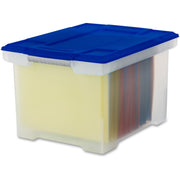 Storex Plastic File Tote Storage Box - External Dimensions: 14.3" Width x 19" Depth x 10.9" Height - 50 lb - Media Size Supported: Letter, Legal - Snap-tight Closure - Plastic - Clear, Blue - For File - 1 / Each