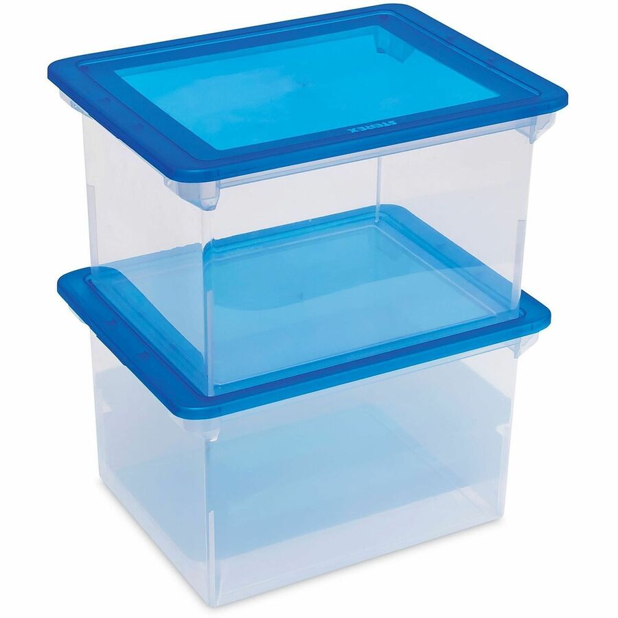 Storex Plastic File Tote Storage Box - External Dimensions: 14.3" Width x 19" Depth x 10.9" Height - 50 lb - Media Size Supported: Letter, Legal - Snap-tight Closure - Plastic - Clear, Blue - For File - 1 / Each
