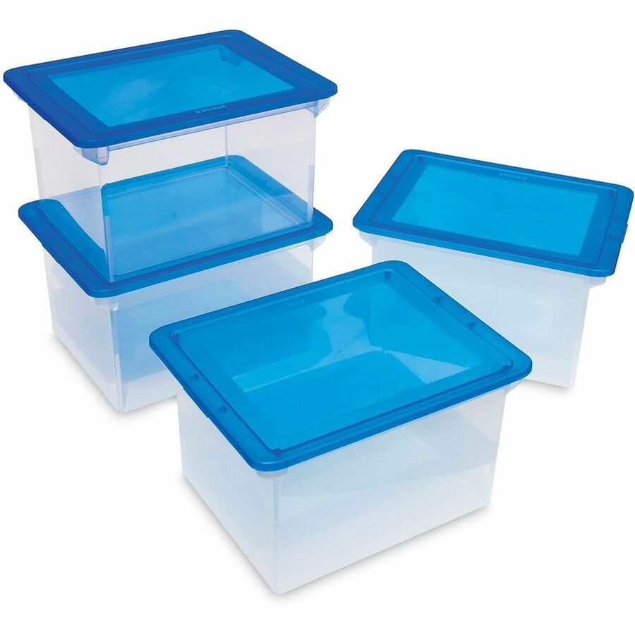 Storex Plastic File Tote Storage Box - External Dimensions: 14.3" Width x 19" Depth x 10.9" Height - 50 lb - Media Size Supported: Letter, Legal - Snap-tight Closure - Plastic - Clear, Blue - For File - 1 / Each