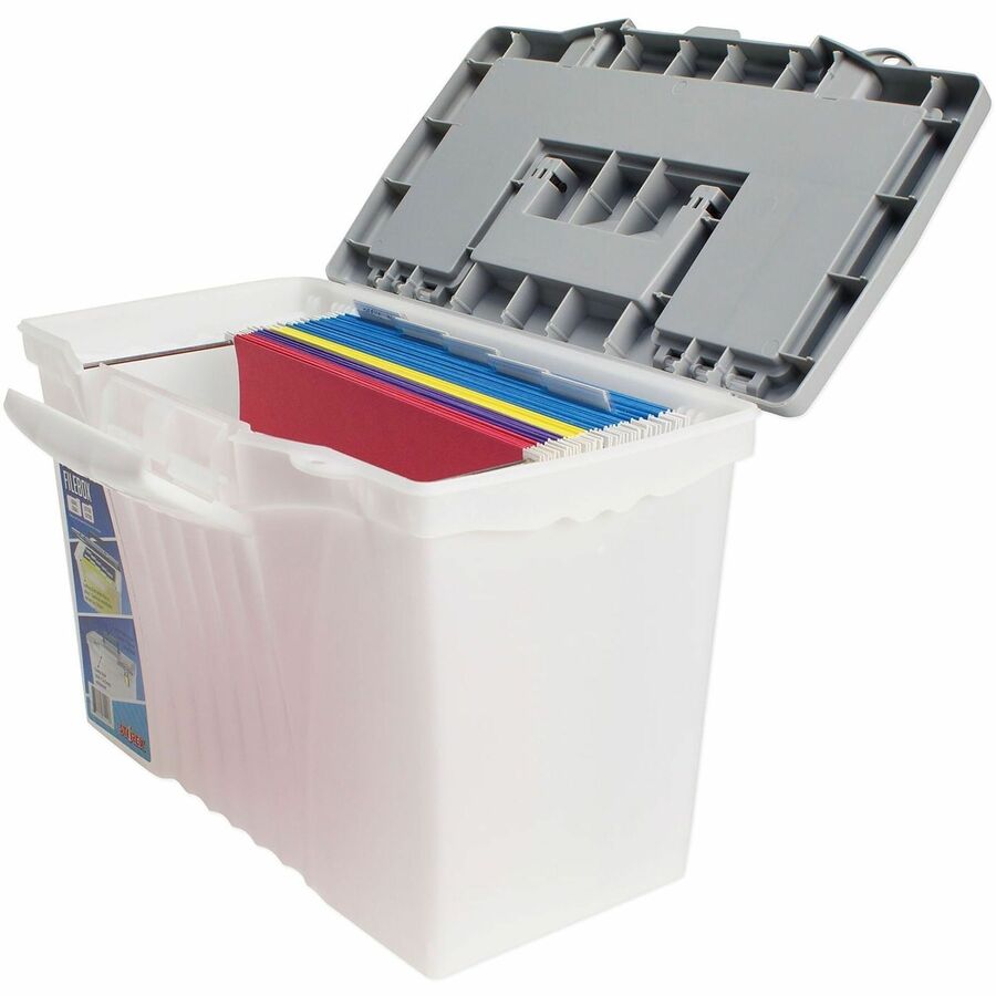 Internal Dimensions: 14.50" Width x 10.50" Depth x 12" Height - External Dimensions: 14.5" Width x 10.5" Depth x 12" Height - Media Size Supported: Letter, Legal - Latching Closure - Plastic - Clear, Silver - For File - 1 Each