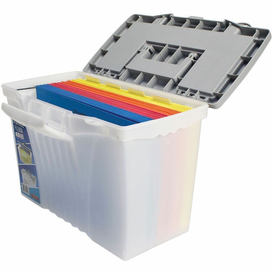 Internal Dimensions: 14.50" Width x 10.50" Depth x 12" Height - External Dimensions: 14.5" Width x 10.5" Depth x 12" Height - Media Size Supported: Letter, Legal - Latching Closure - Plastic - Clear, Silver - For File - 1 Each