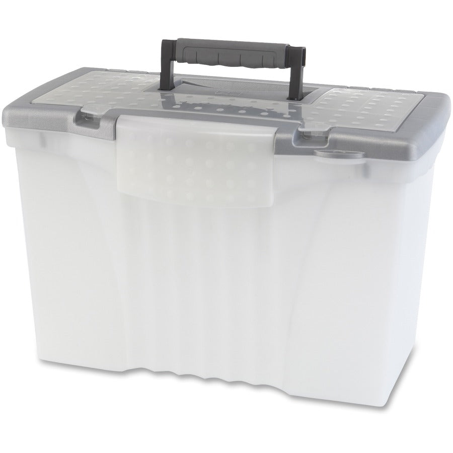Internal Dimensions: 14.50" Width x 10.50" Depth x 12" Height - External Dimensions: 14.5" Width x 10.5" Depth x 12" Height - Media Size Supported: Letter, Legal - Latching Closure - Plastic - Clear, Silver - For File - 1 Each