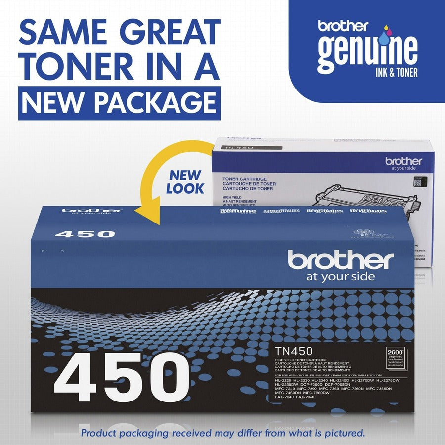 Brother TN450 Original High Yield Laser Toner Cartridge - Black - 1 Each