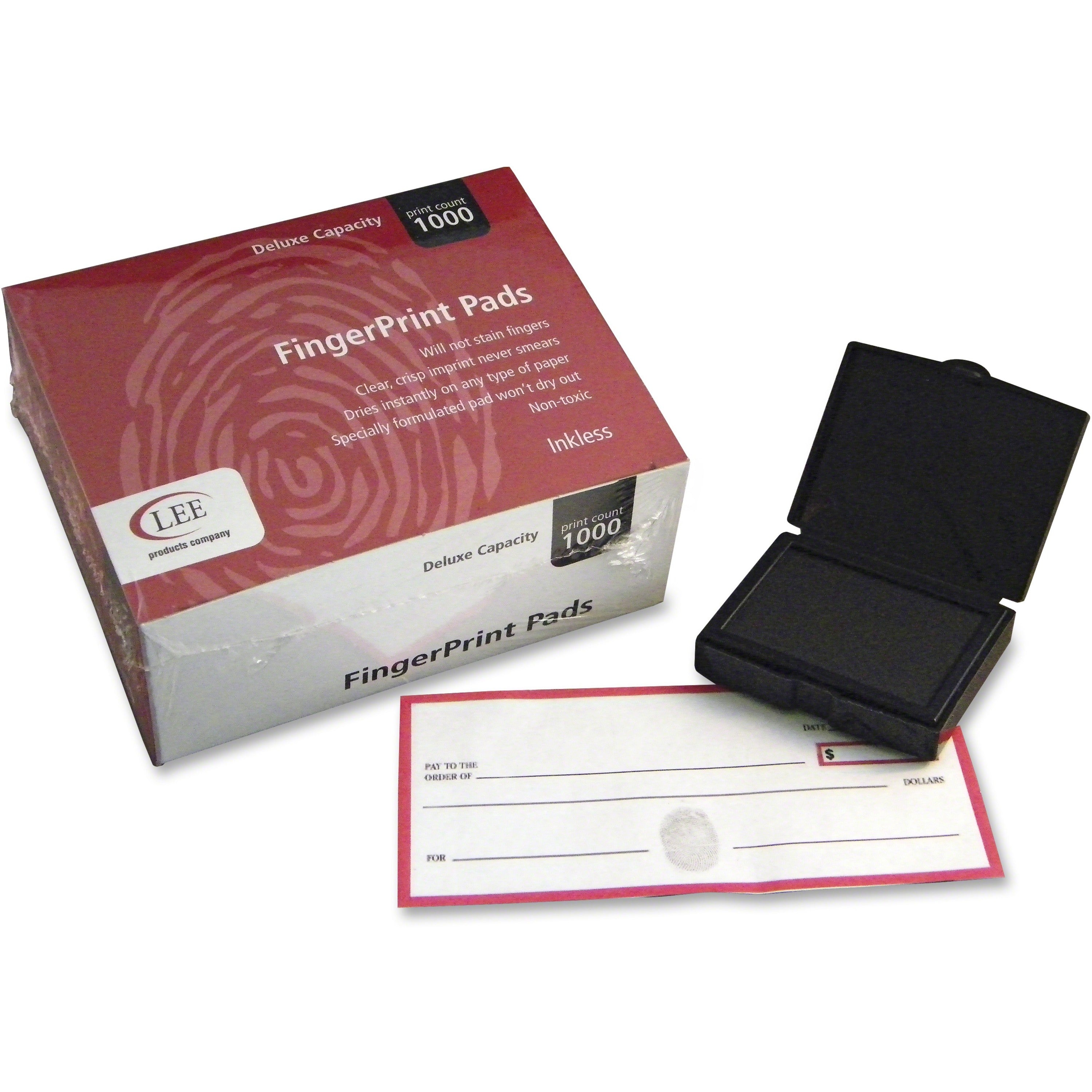 LEE Inkless FingerPrint Pad - 2" Height x 2.3" Width x 1.8" Depth - Black Ink - 1 Dozen