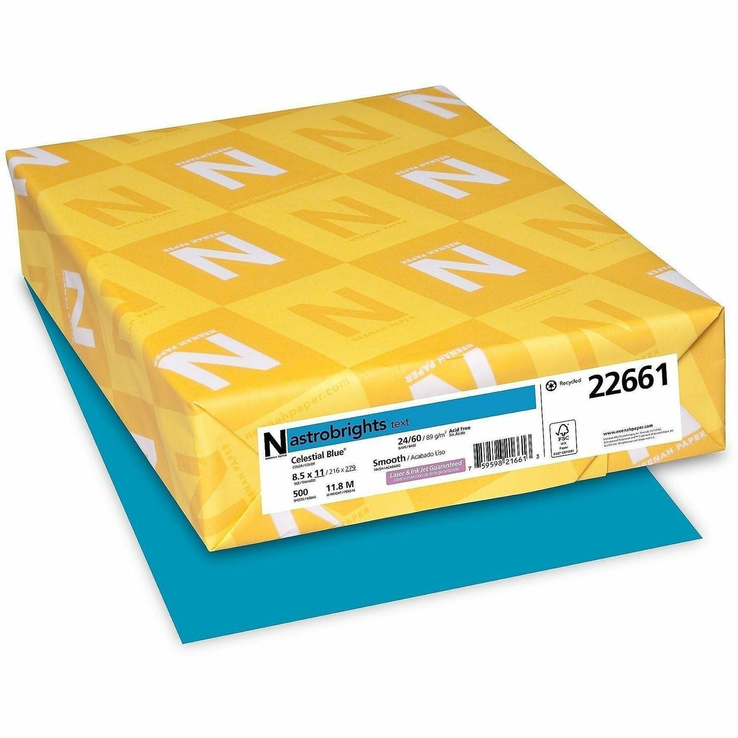 Neenah Color Paper - Blue - Letter - 8 1/2" x 11" - 24 lb Basis Weight - Smooth - Green Seal - Acid-free, Lignin-free, Heavyweight - Blue - 500 / Pack
