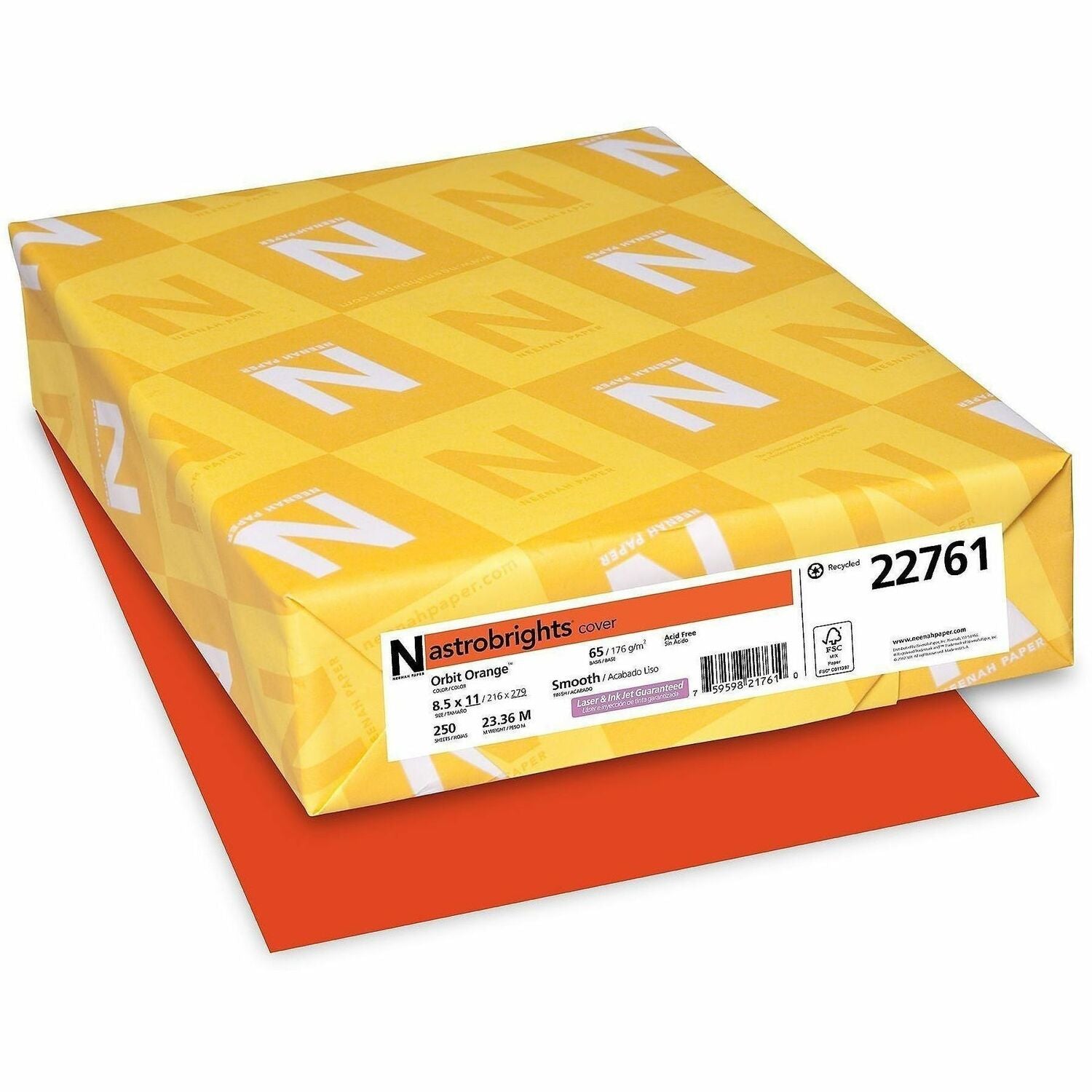 Letter - 8 1/2" x 11" - 65 lb Basis Weight - Durable, Heavyweight, Acid-free, Lignin-free, Chlorine-free - Orbit Orange - 250 Sheets - 250 / Pack