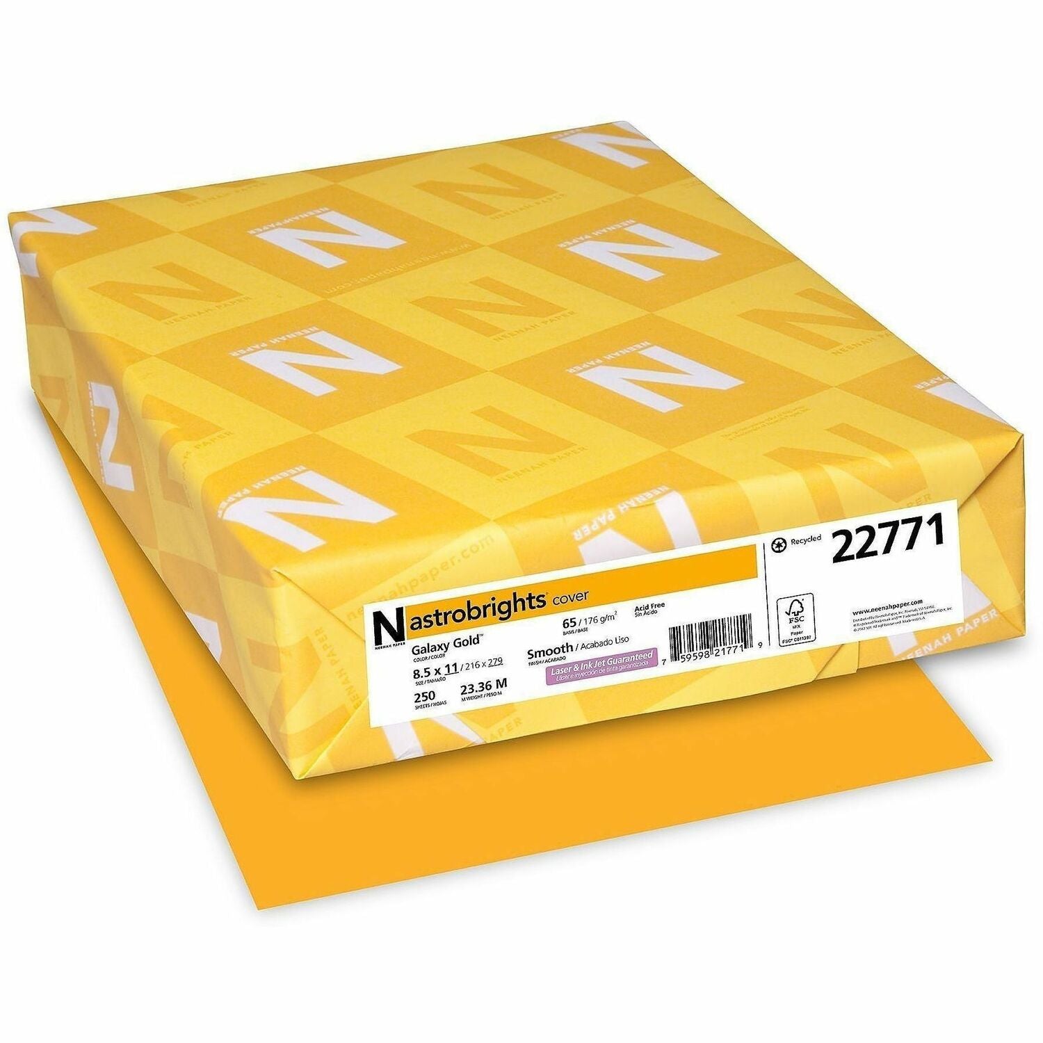 Letter - 8 1/2" x 11" - 65 lb Basis Weight - Green Seal - Durable, Heavyweight, Acid-free, Lignin-free, Chlorine-free - Galaxy Gold - 1 Pack