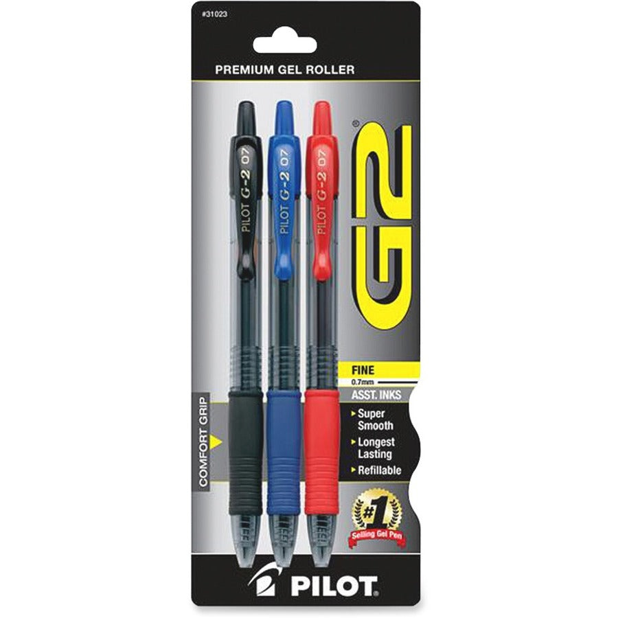 G2 Premium Gel Ink Retractable Pens - 0.7 mm Fine Pen Point - Refillable - Retractable - Black, Blue, Red Ink - Gel-based - Black, Blue, Red Barrel - 3 / Pack